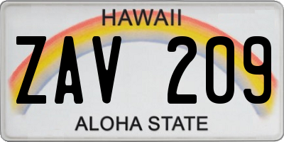 HI license plate ZAV209