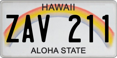 HI license plate ZAV211