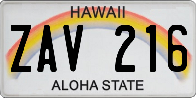 HI license plate ZAV216