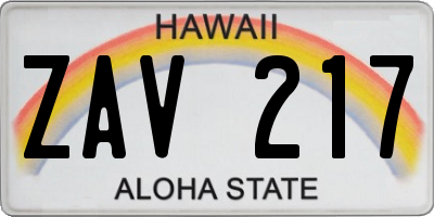 HI license plate ZAV217
