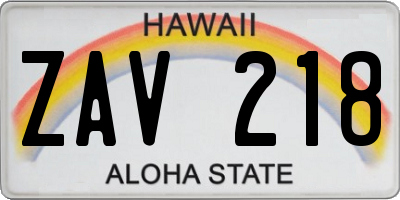 HI license plate ZAV218