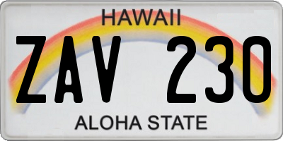 HI license plate ZAV230