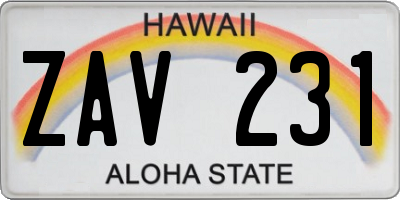 HI license plate ZAV231