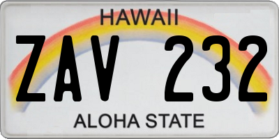 HI license plate ZAV232
