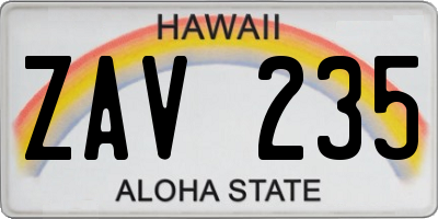 HI license plate ZAV235