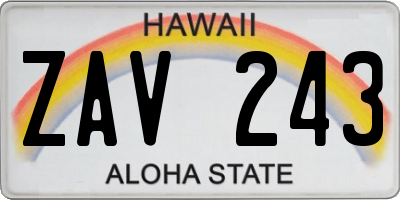 HI license plate ZAV243