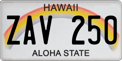 HI license plate ZAV250