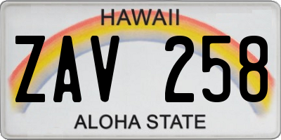 HI license plate ZAV258
