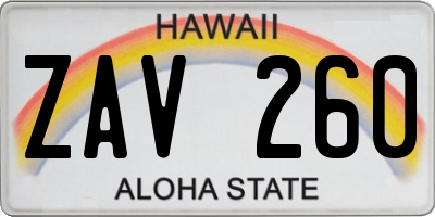 HI license plate ZAV260