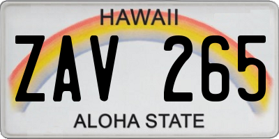 HI license plate ZAV265