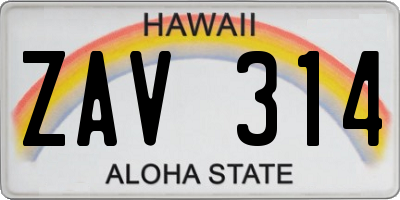 HI license plate ZAV314