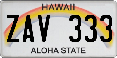 HI license plate ZAV333