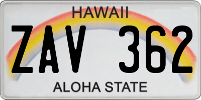 HI license plate ZAV362