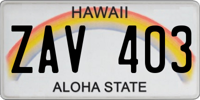 HI license plate ZAV403