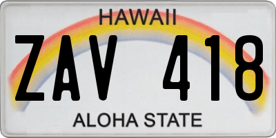 HI license plate ZAV418