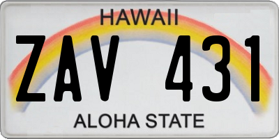 HI license plate ZAV431