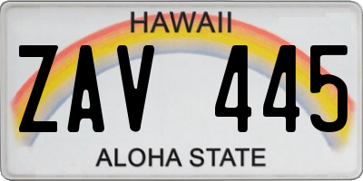 HI license plate ZAV445