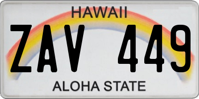 HI license plate ZAV449