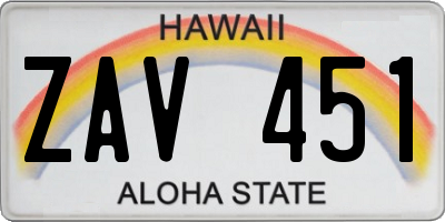 HI license plate ZAV451