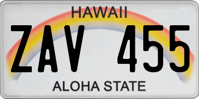HI license plate ZAV455