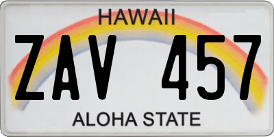 HI license plate ZAV457