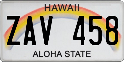 HI license plate ZAV458