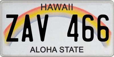 HI license plate ZAV466