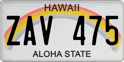 HI license plate ZAV475