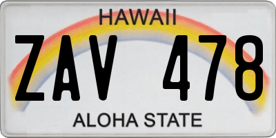 HI license plate ZAV478
