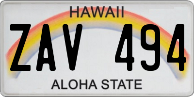 HI license plate ZAV494
