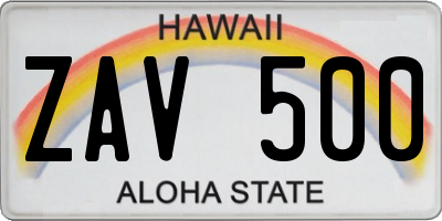 HI license plate ZAV500