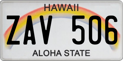 HI license plate ZAV506
