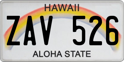 HI license plate ZAV526