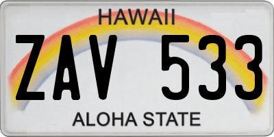 HI license plate ZAV533