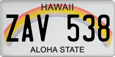 HI license plate ZAV538