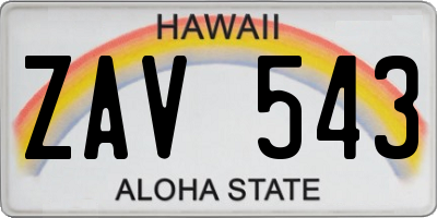 HI license plate ZAV543
