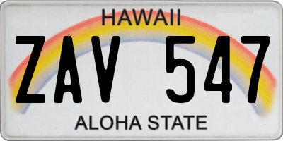 HI license plate ZAV547