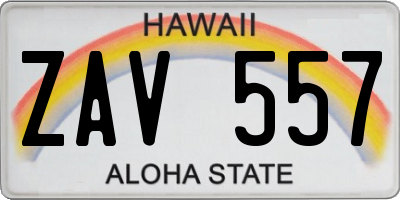 HI license plate ZAV557