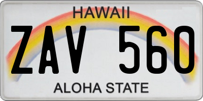 HI license plate ZAV560