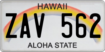 HI license plate ZAV562