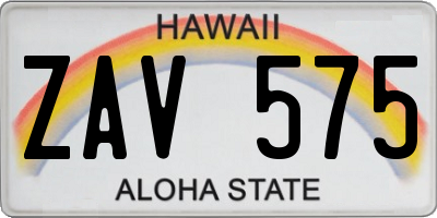HI license plate ZAV575