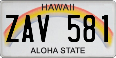 HI license plate ZAV581