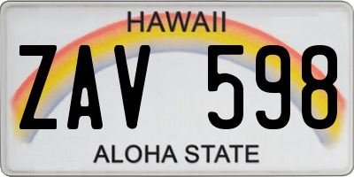 HI license plate ZAV598