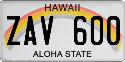 HI license plate ZAV600
