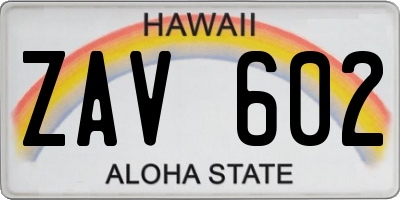 HI license plate ZAV602