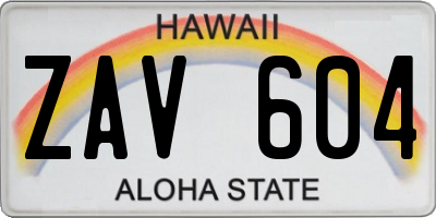 HI license plate ZAV604