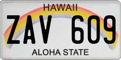 HI license plate ZAV609