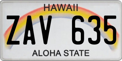 HI license plate ZAV635
