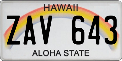 HI license plate ZAV643
