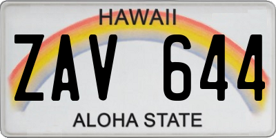 HI license plate ZAV644